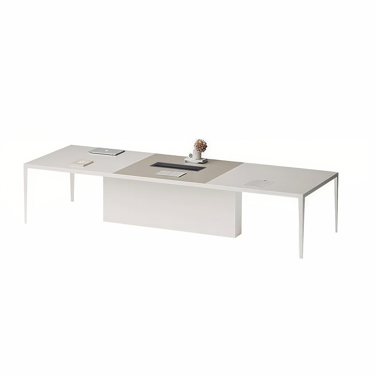 Modern Minimalist Eco Conference Table Thick Top Cable Box Rounded Edges