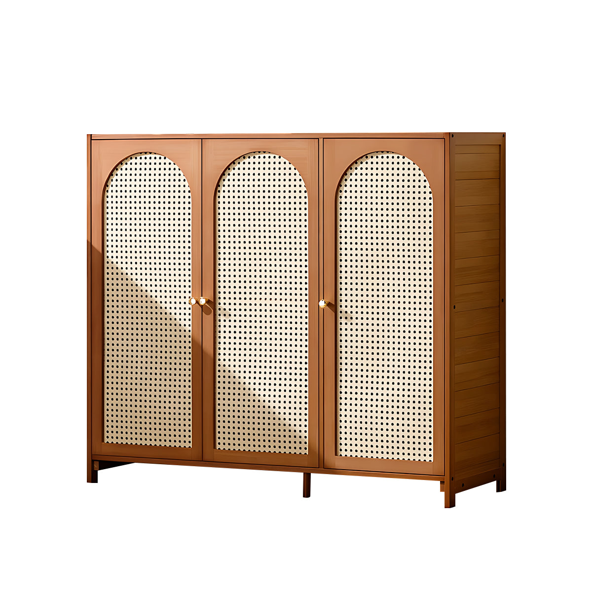 Retro Bamboo Buffet Cabinet, Faux Rattan Doors, Ample Storage for Home