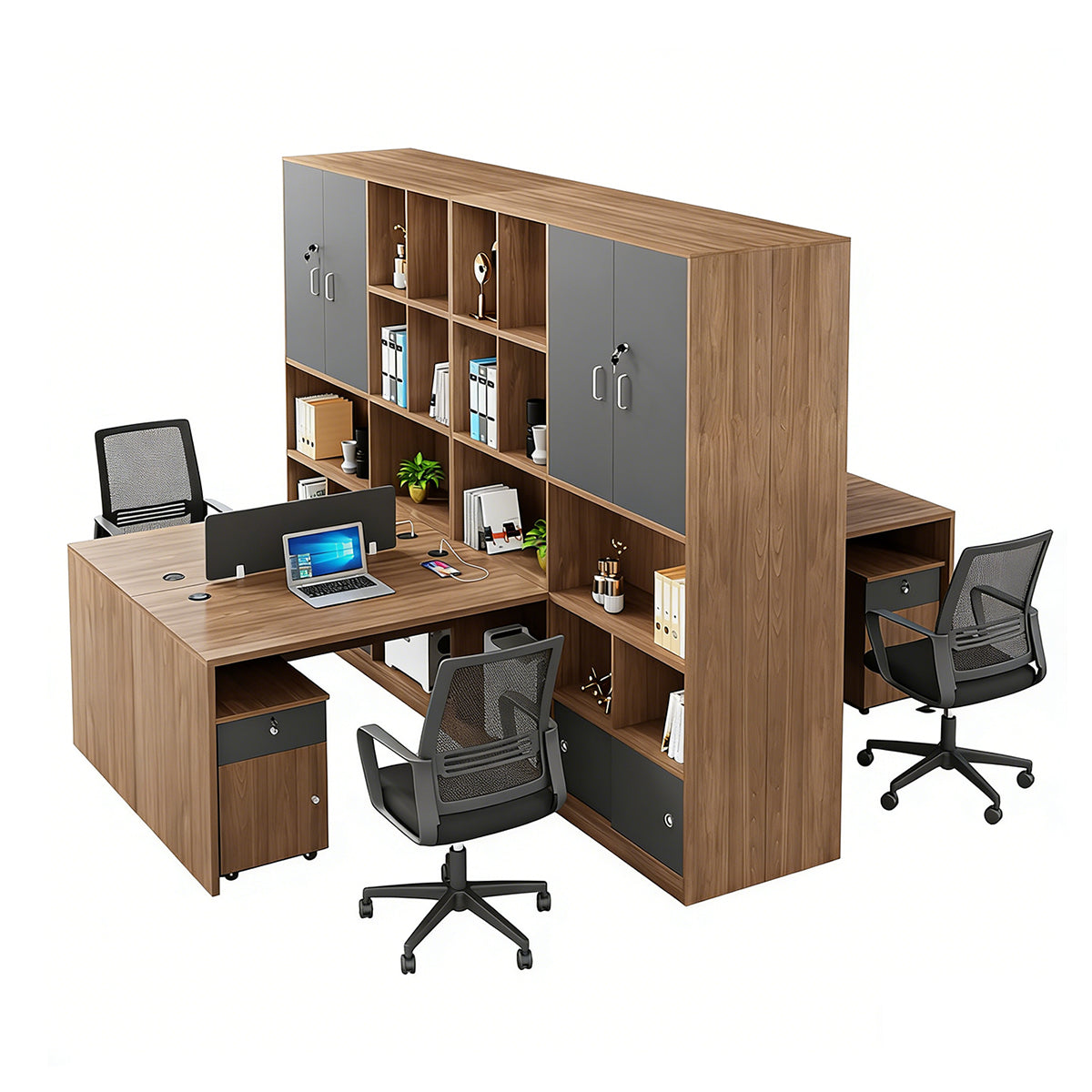 Space-Saving Office Desk with Privacy Panel and Storage for Open Offices