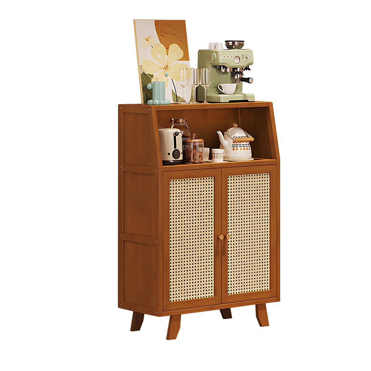 Eco-Friendly Bamboo Sideboard with Flip-Top Drawers and Storage Compartments