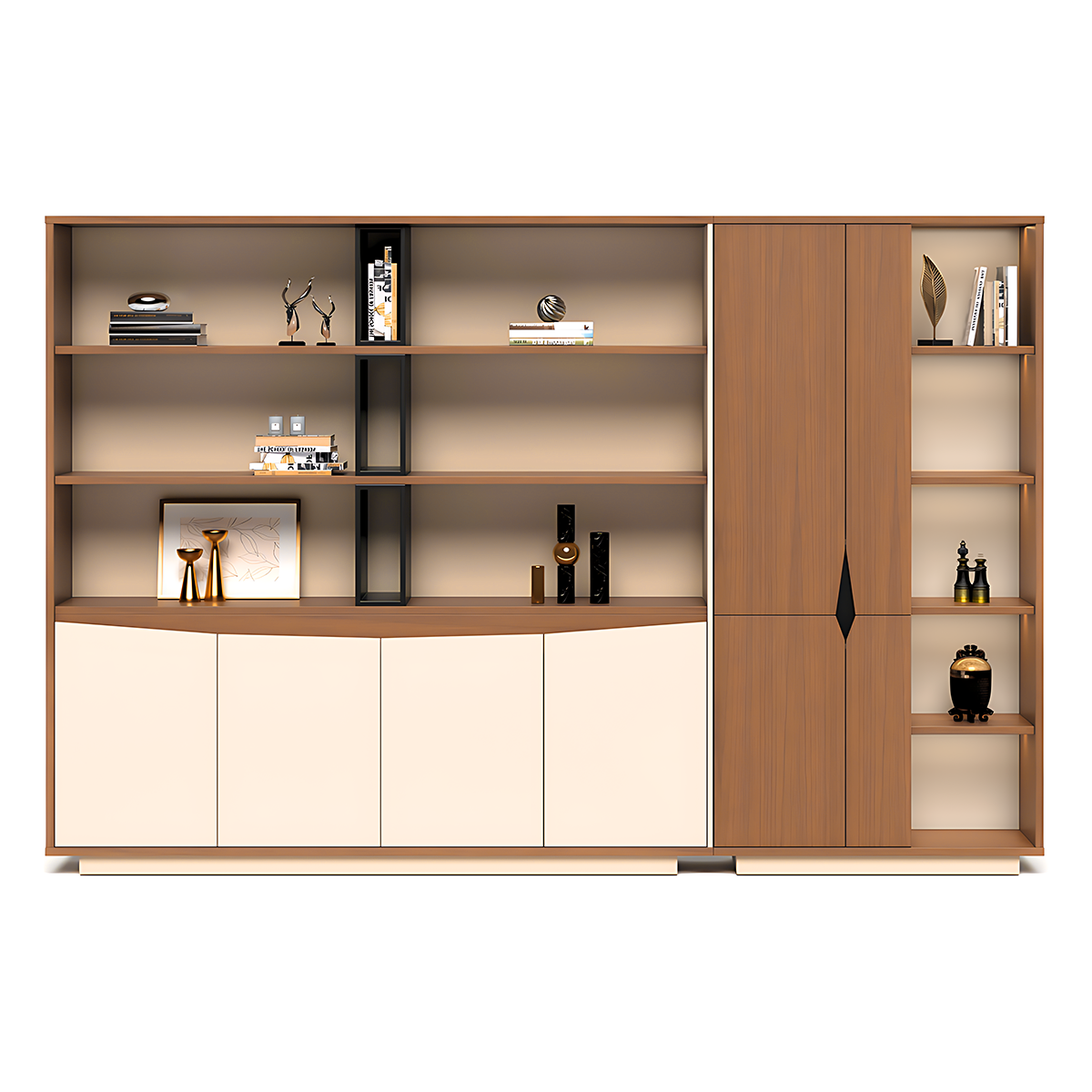 High-End Stylish Camel-Colored Executive Desk with Large Side Cabinet Design
