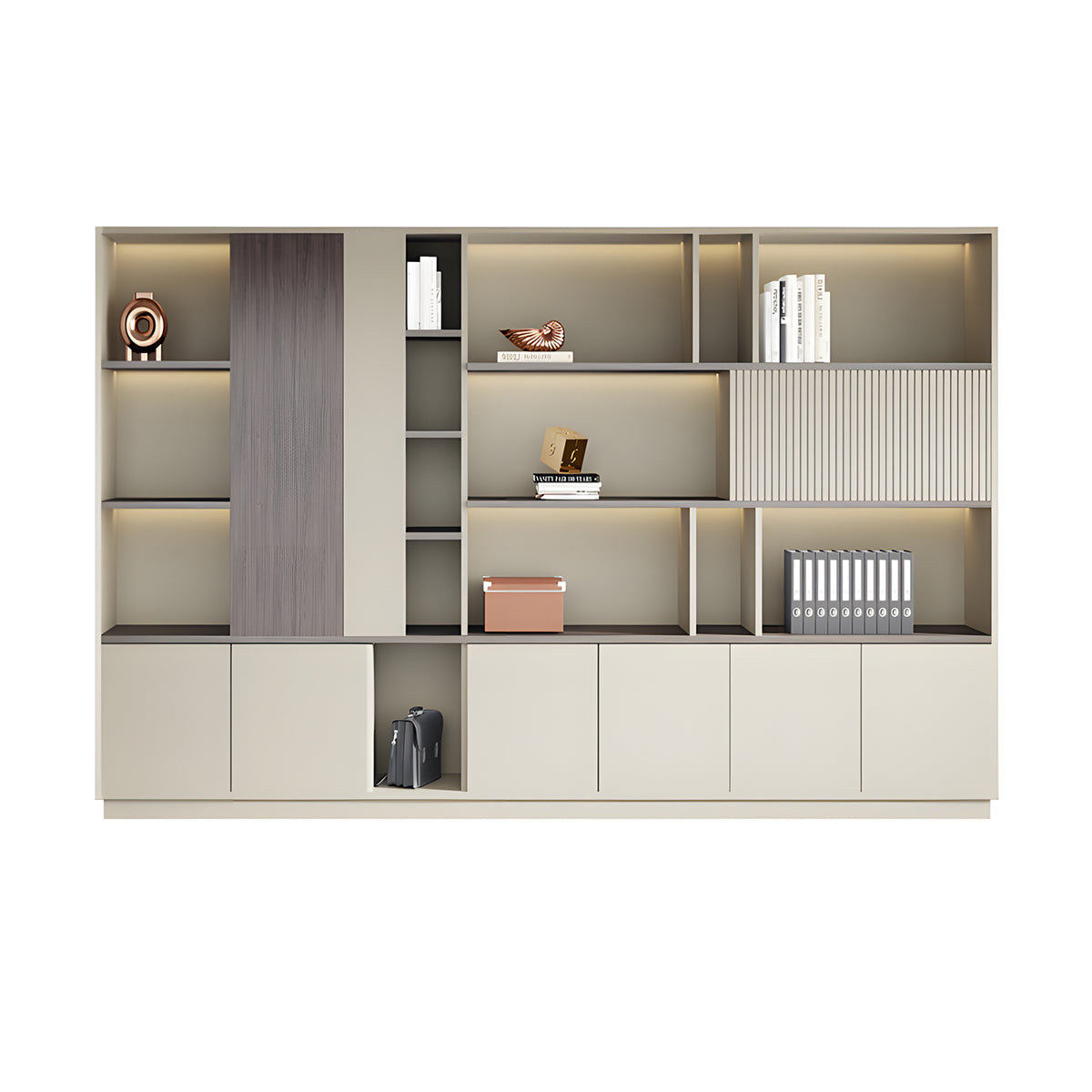 Elegant Storage Cabinet with Soft Lighting Strip and Open Storage