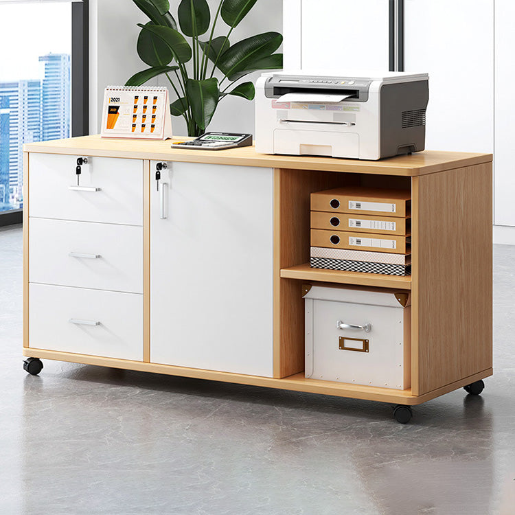 Wooden Office File Cabinet with Lock, Mobile Storage Cabinet