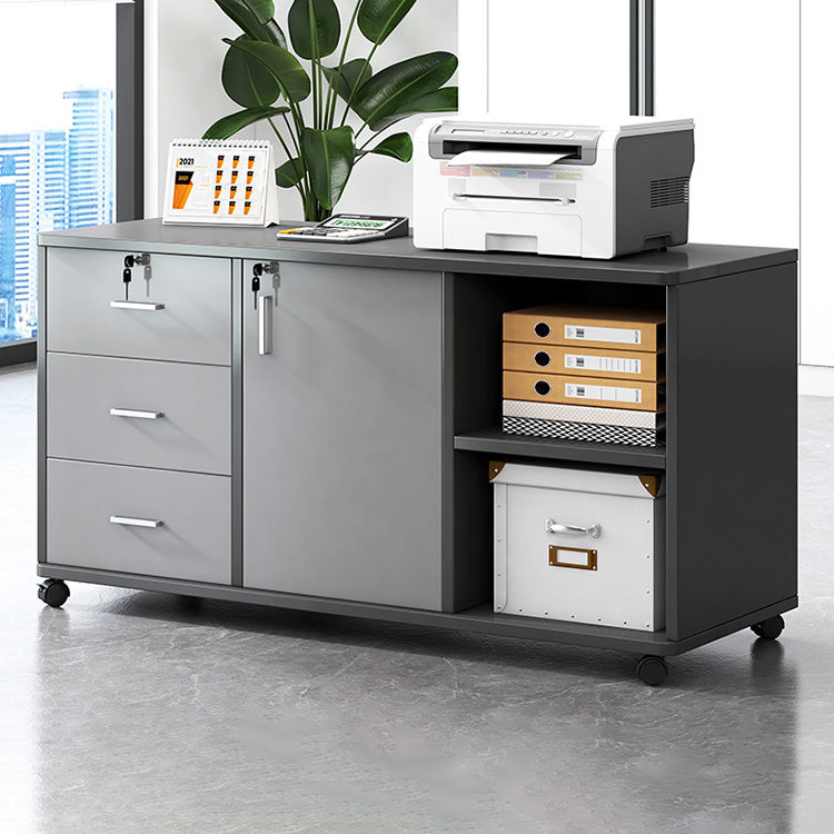 Wooden Office File Cabinet with Lock, Mobile Storage Cabinet