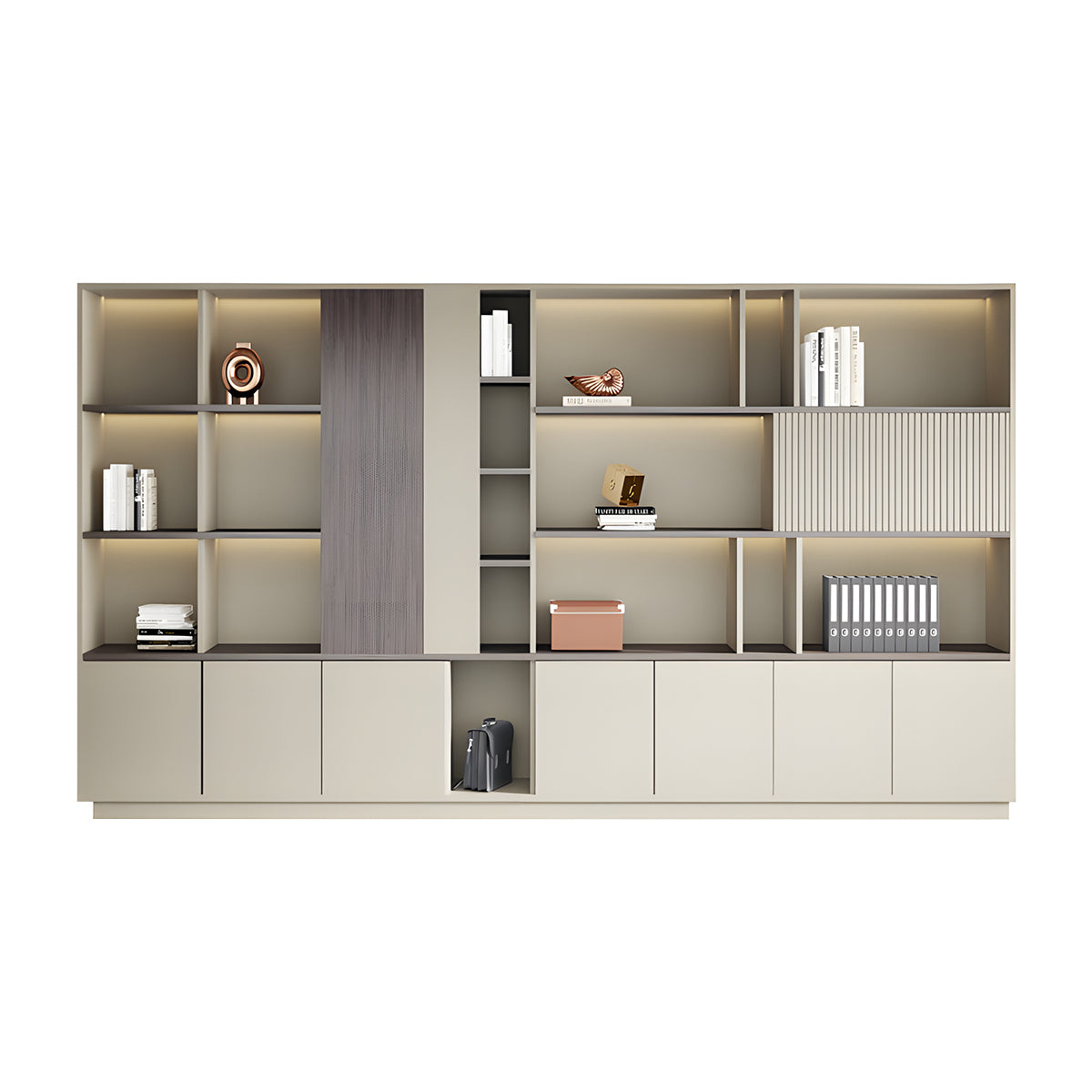 Elegant Storage Cabinet with Soft Lighting Strip and Open Storage