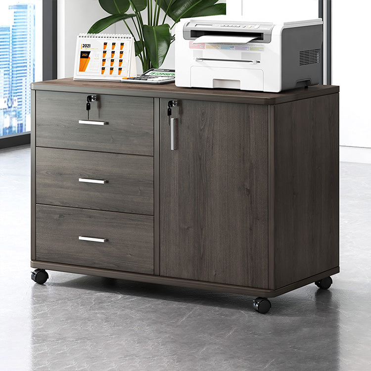 Wooden Office File Cabinet with Lock, Mobile Storage Cabinet