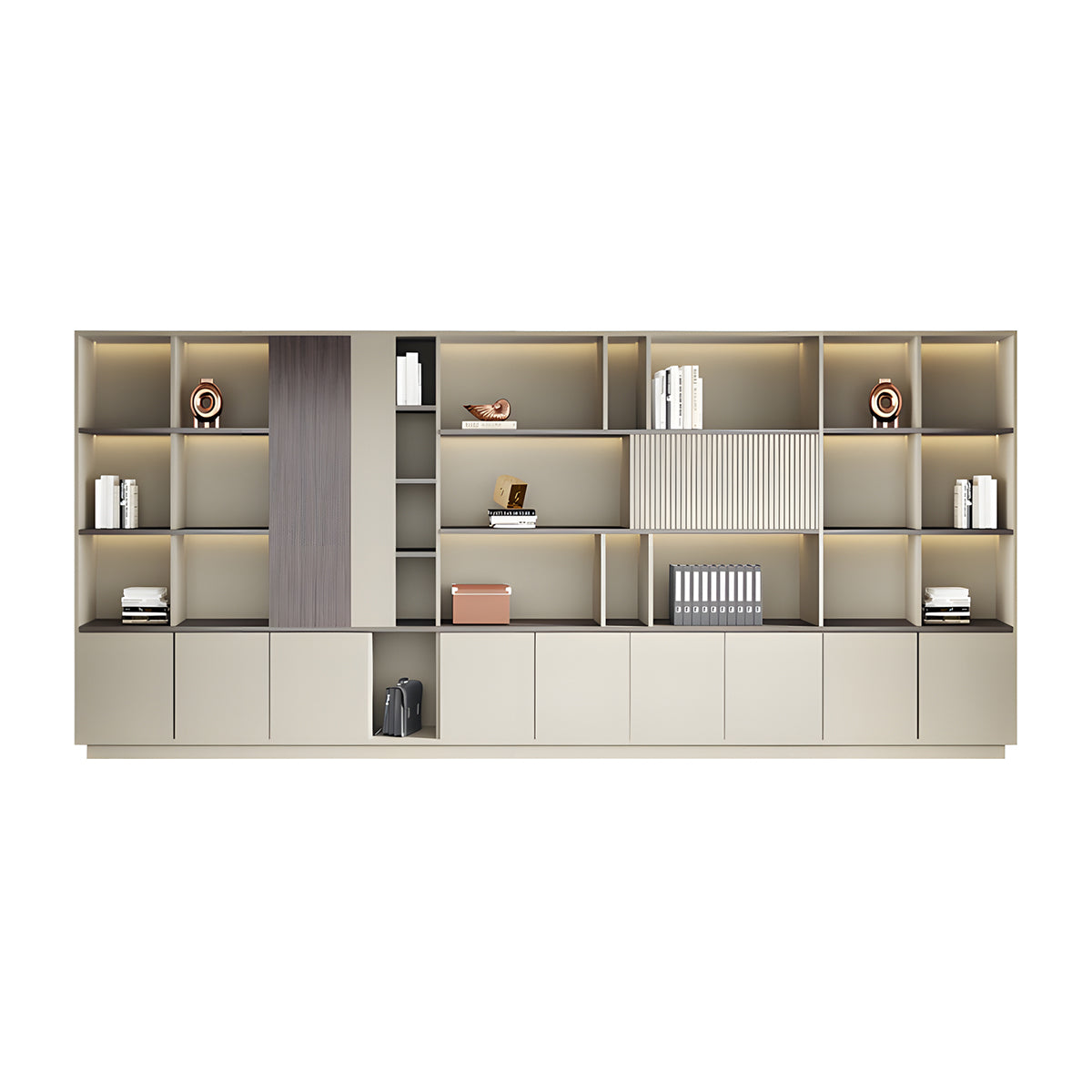 Elegant Storage Cabinet with Soft Lighting Strip and Open Storage