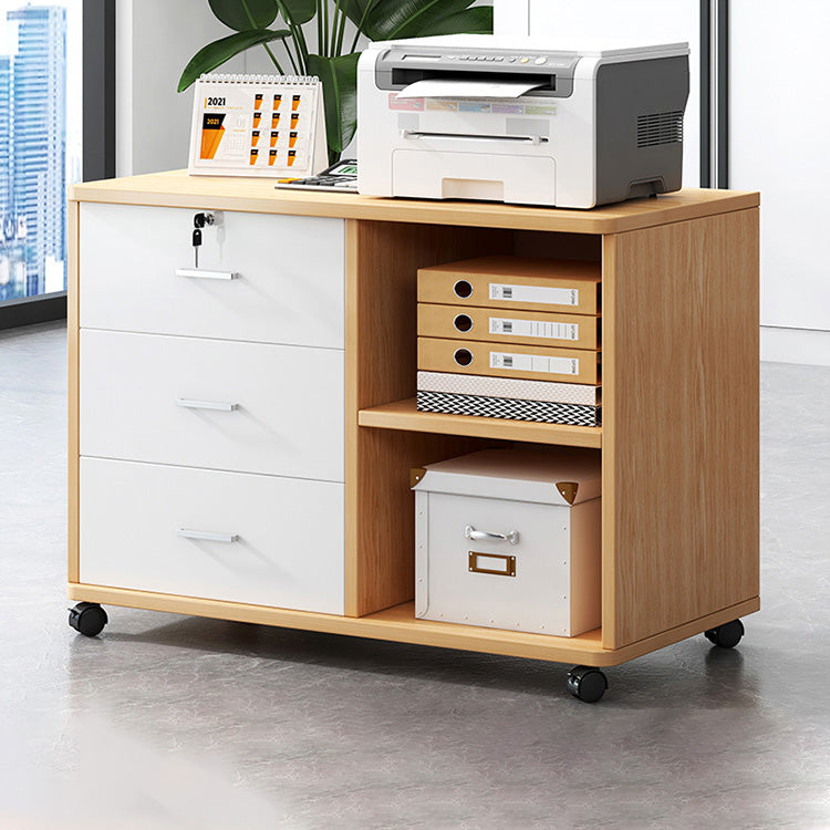 Wooden Office File Cabinet with Lock, Mobile Storage Cabinet