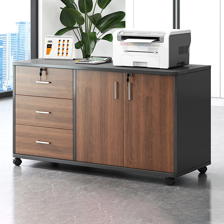 Wooden Office File Cabinet with Lock, Mobile Storage Cabinet