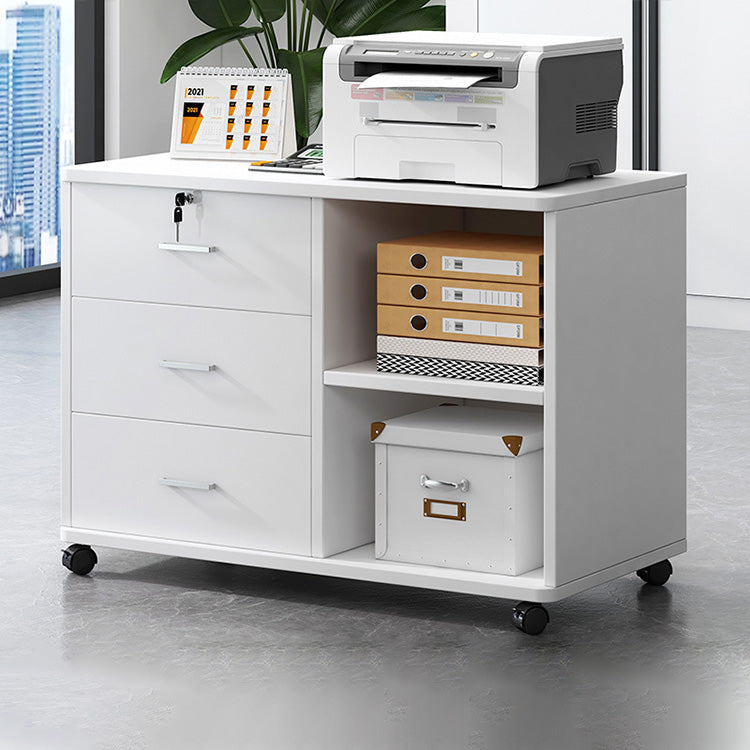 Wooden Office File Cabinet with Lock, Mobile Storage Cabinet