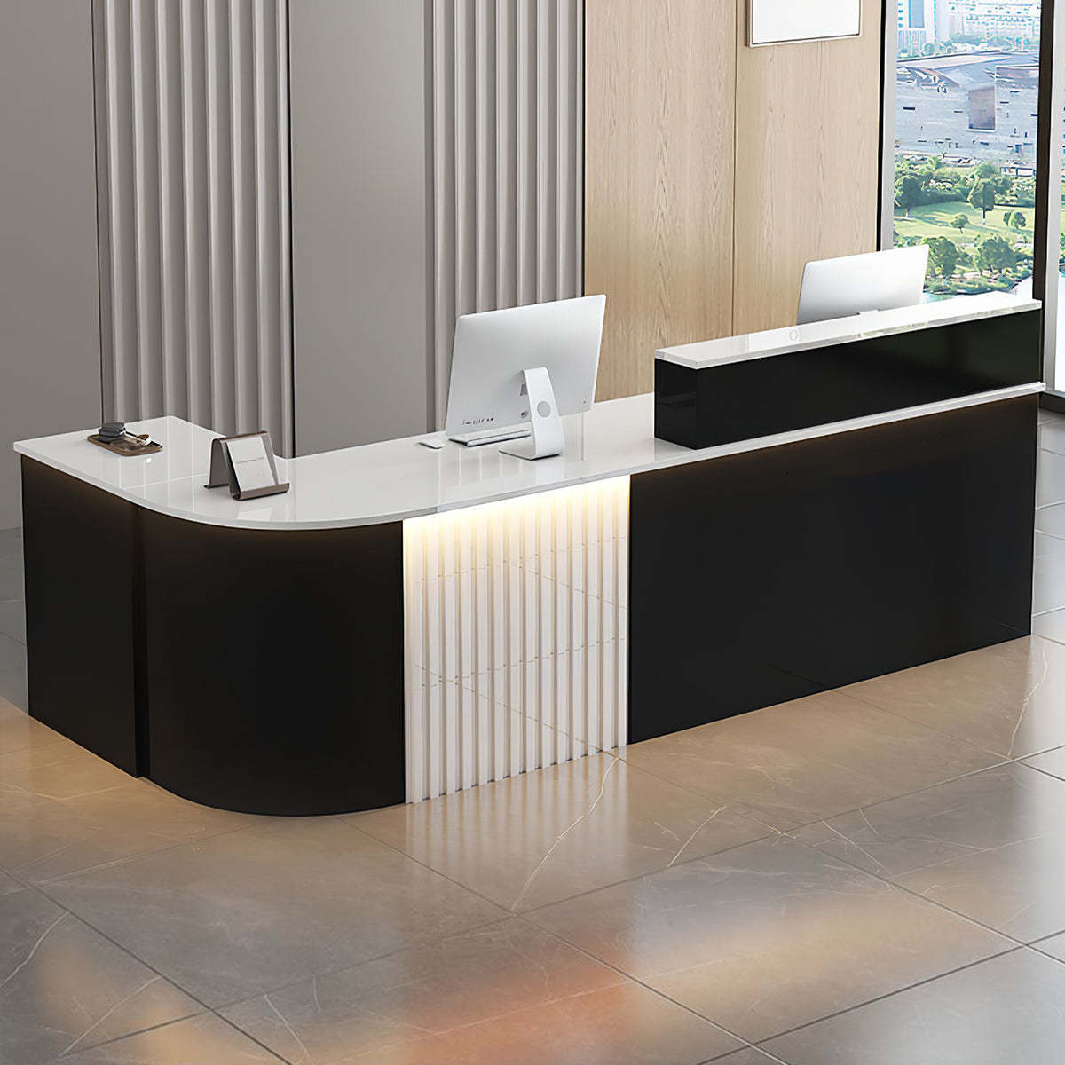 L-Shaped White Office Reception Desk and Store Counter