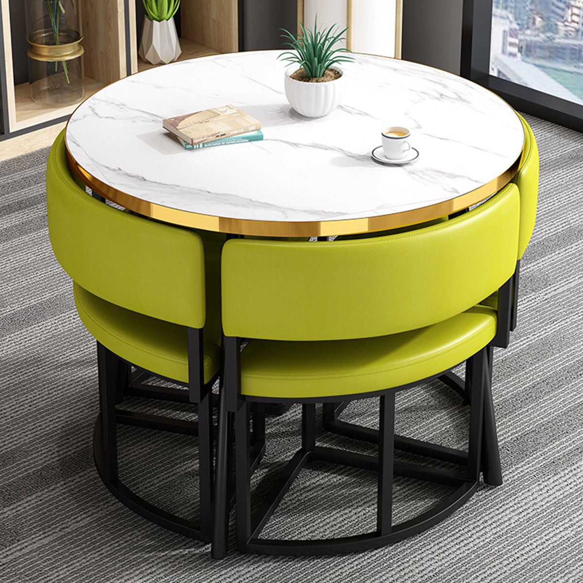 Modern Office Reception Round Table with 4 Backrest Chairs