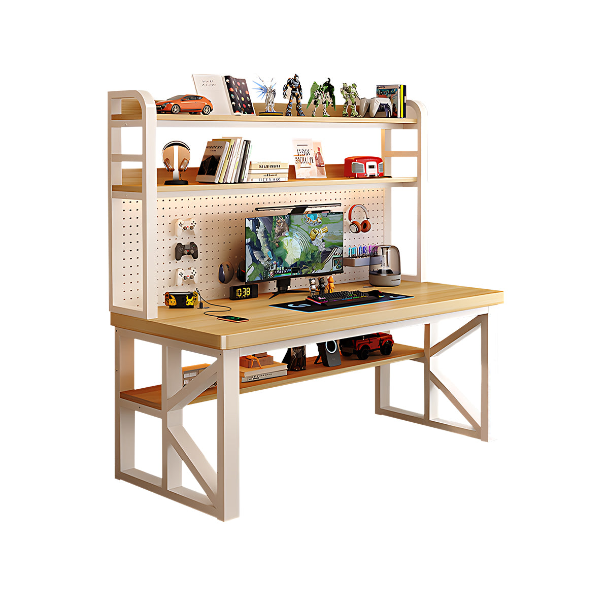 Modern Solid Wood Desk with Multi-Functional Storage & Efficient Organization