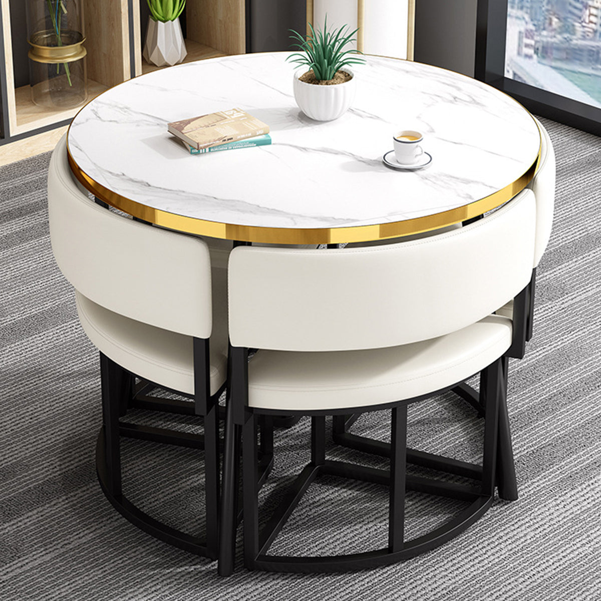 Modern Office Reception Round Table with 4 Backrest Chairs