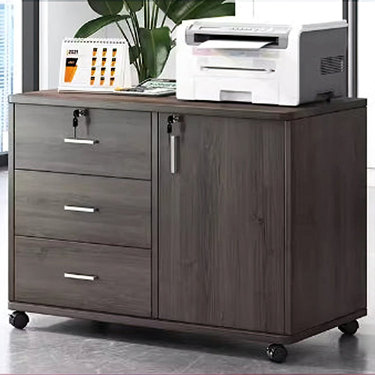 Wooden Office File Cabinet with Lock, Mobile Storage Cabinet