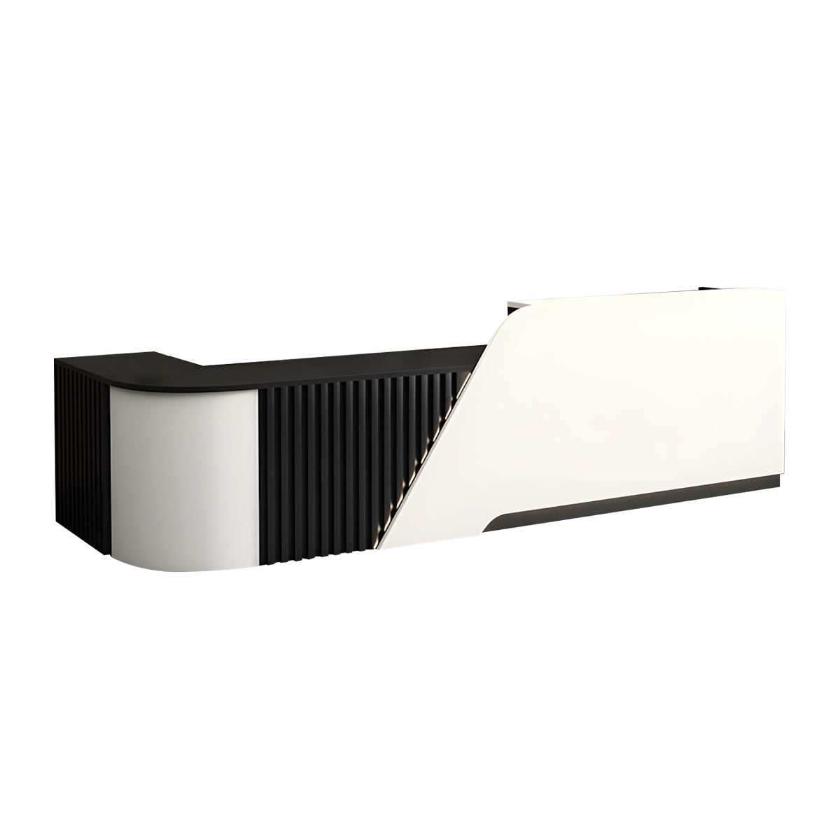 Reception Desk, White + Black Corner on the Right, White + Black finish, L63" x W24" x H39", for reception area or front office, commercial reception...