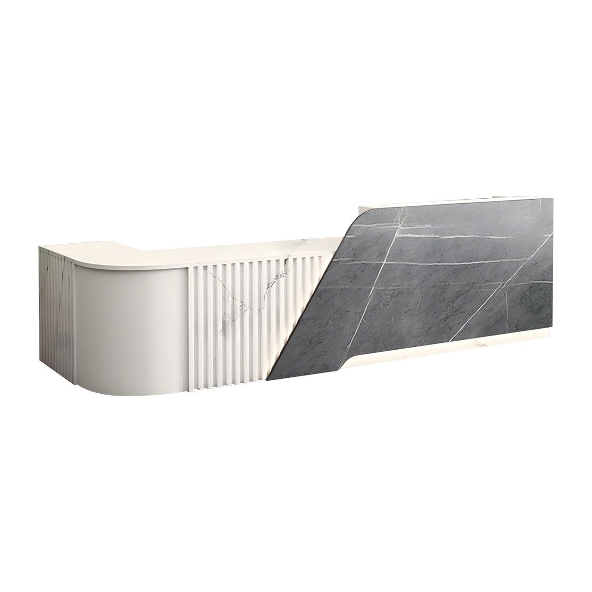 Reception Desk, Gray Textured + White Textured Corner on the Right, Gray Textured + White Textured finish, L63" x W24" x H39", for reception area or...