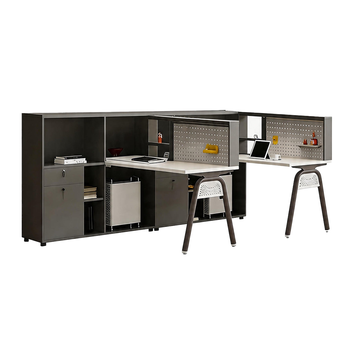Office Desk, F-Shape 2-Person, L94" x W59" x H43", for executive office workspace, modern executive office furniture