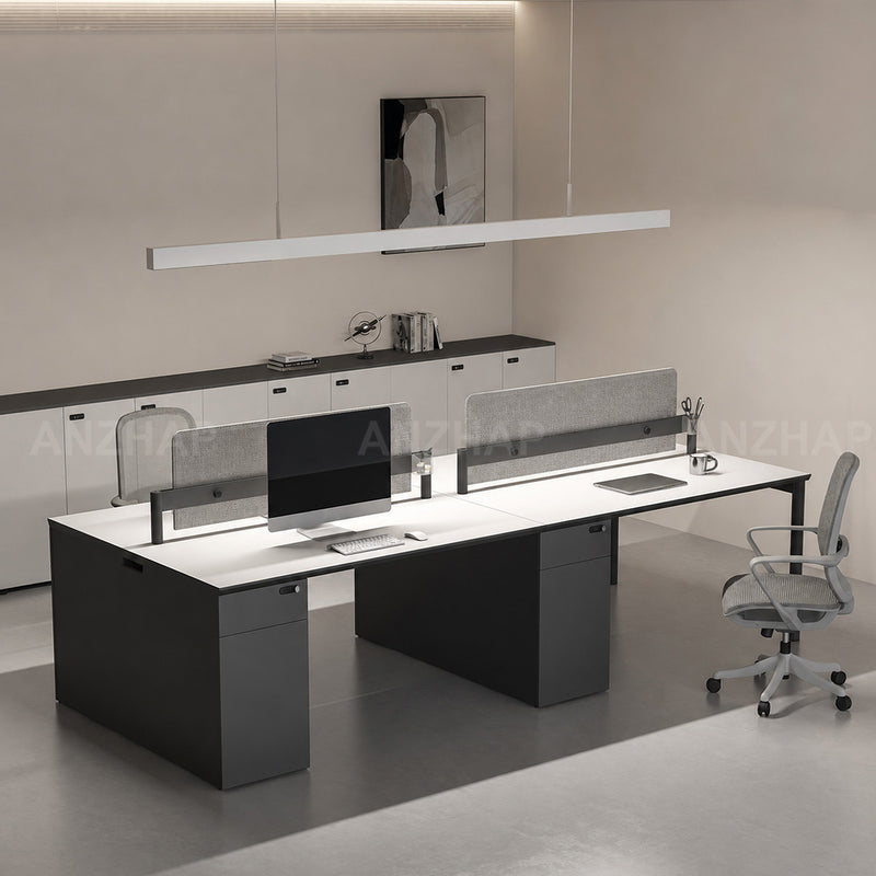 Collaborative Office Desk With Privacy Panels, Power Outlet & Side Storage
