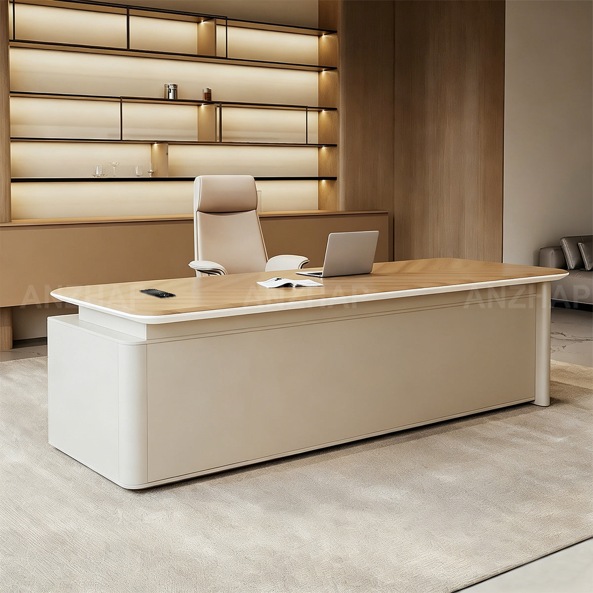 Executive Desk 63–126 in Wide with Cable Management, File Drawers, Privacy Panel & Steel Frame