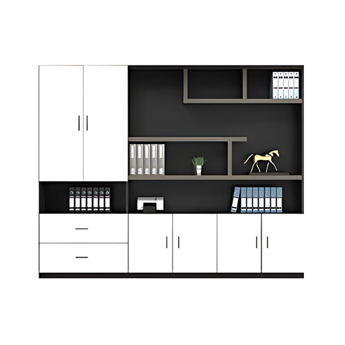 Modern Office Storage Cabinet with Wardrobe, Drawers & Display Shelves