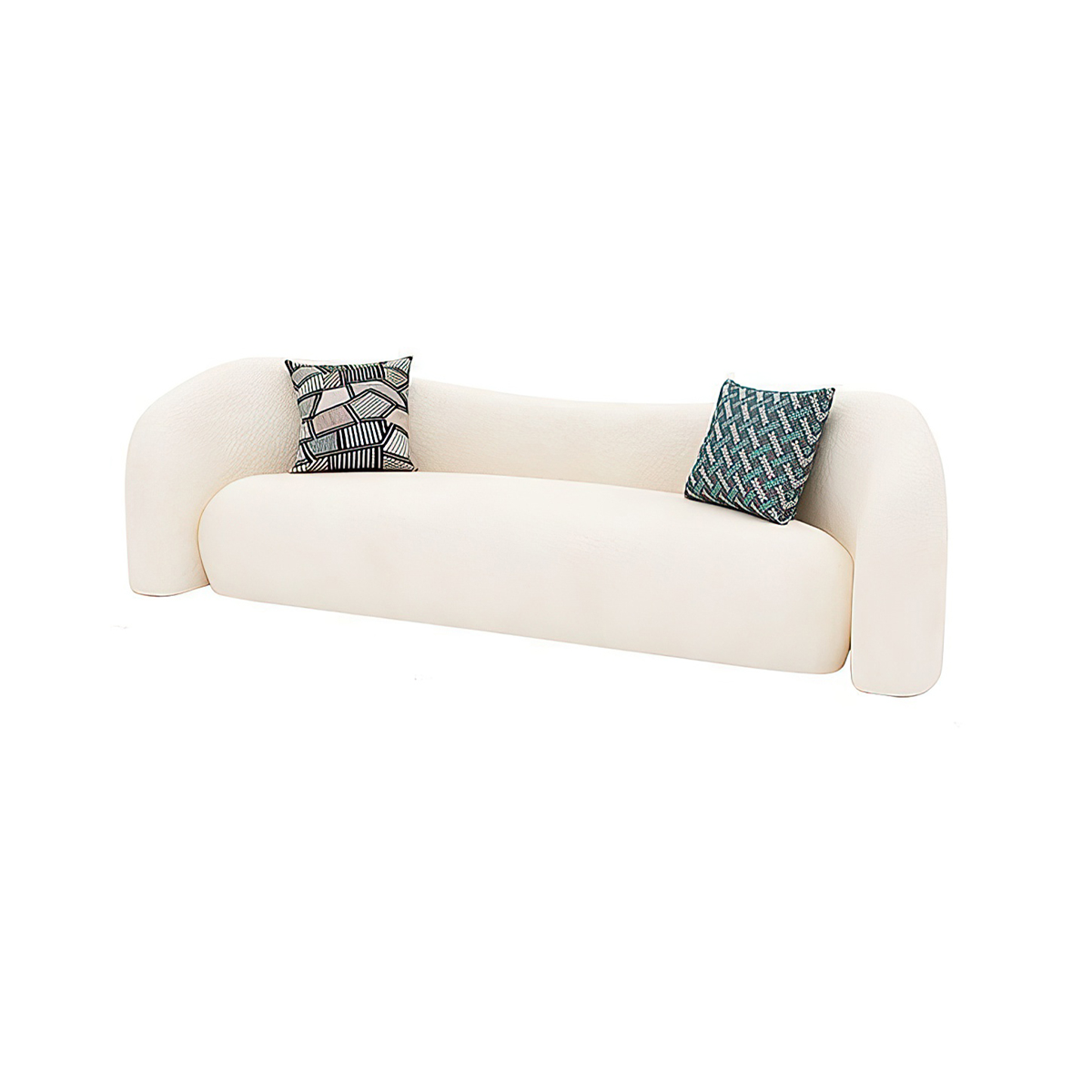 Cute White Lamb Wool 3-Seater Sofa with Curved Back for Living Room（Sale Event）