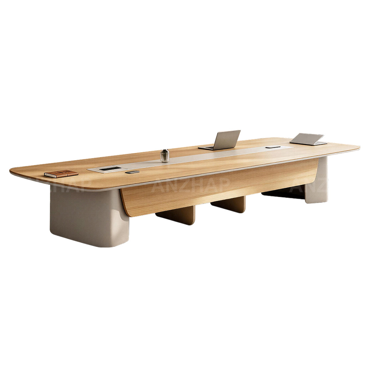 Executive Conference Table with Built-In Power Hub, Wide Desktop & Rounded Corners