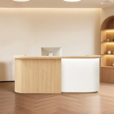 Modern Two-Tone Reception Desk with LED Accent Lighting & Storage for Front Desk Areas