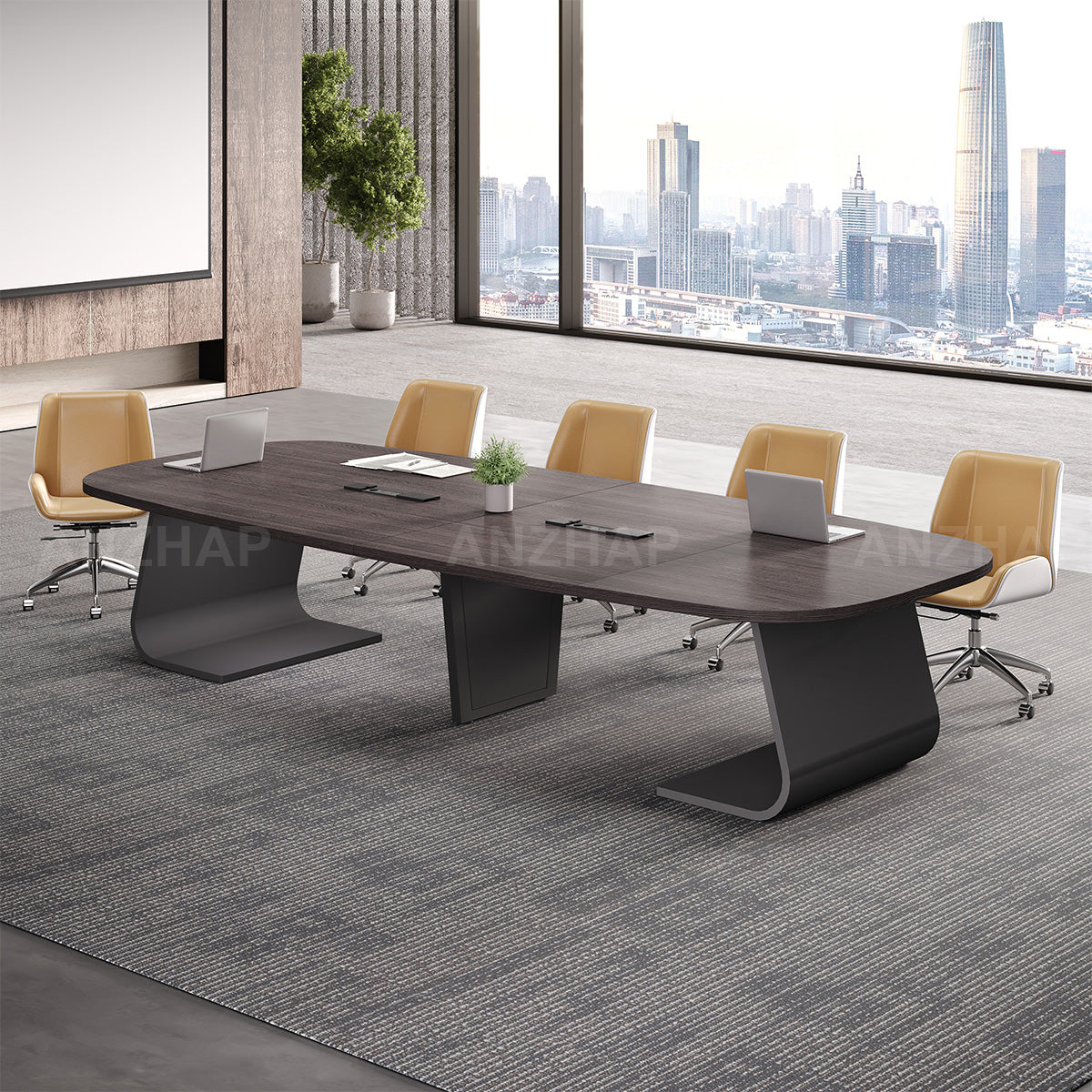 Executive Conference Table with Built-In Power Hub and Sculpted Stable Legs（Stock Items）