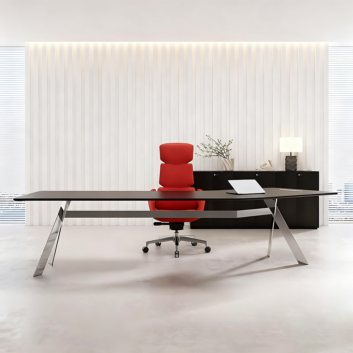 Modern Office Desk with Stainless Steel Legs and Cable Management