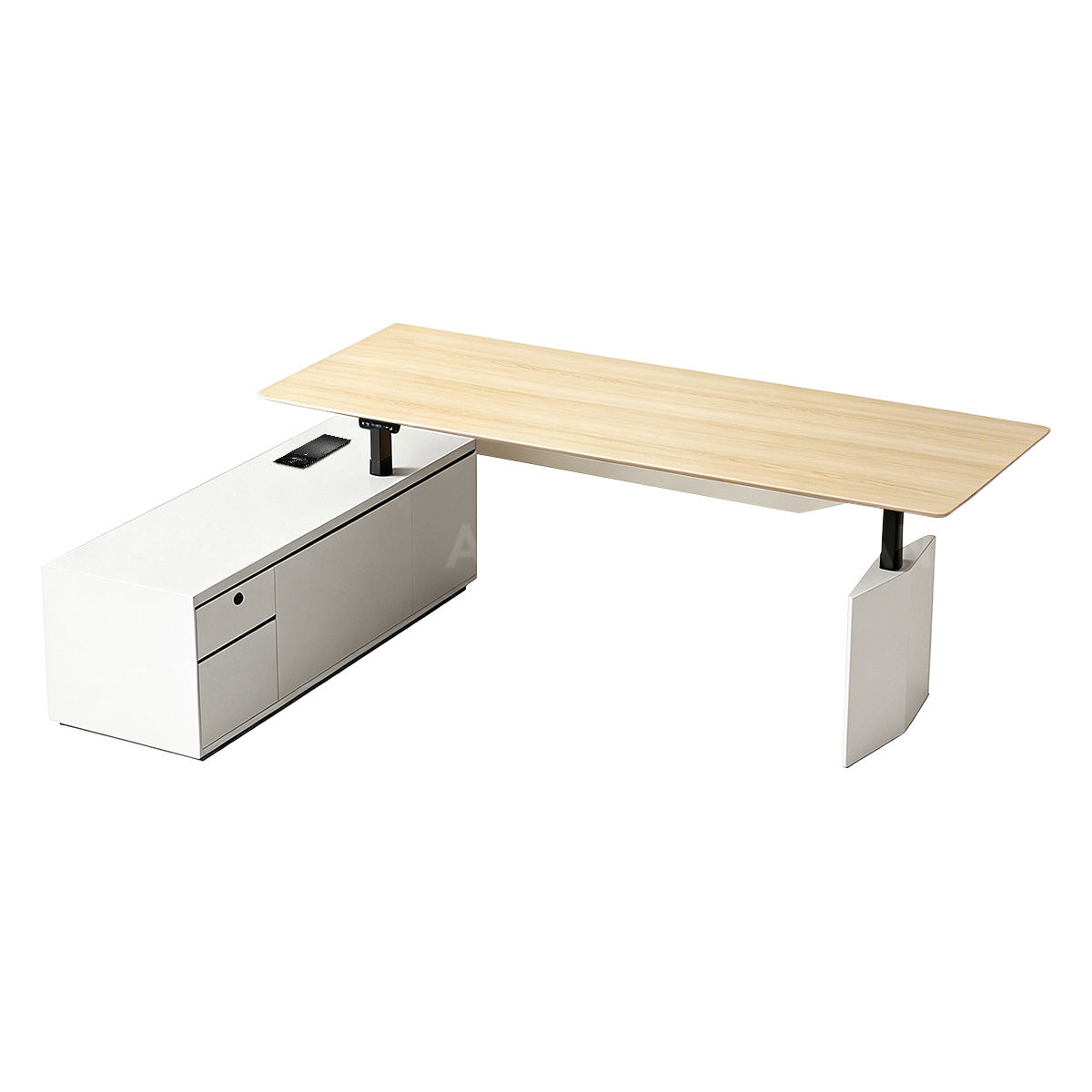 Modern Minimalist Executive Desk 55–94 in Wide with Built-In Power Outlets, File Drawers, Privacy Panel & Steel Frame