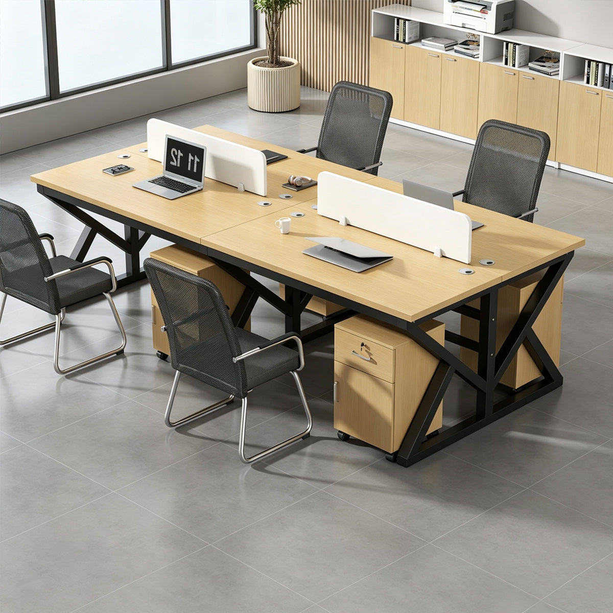 Modular Office Workstation Desk with Privacy Panels, Cable Grommets and Storage