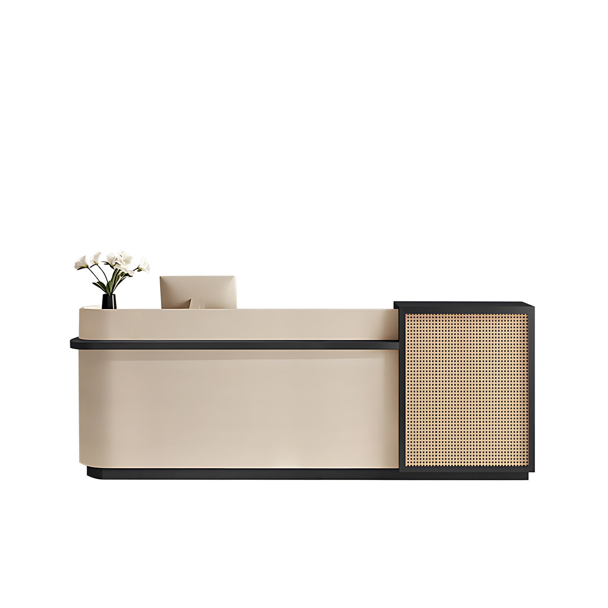 Natural Rattan Reception Desk Modern Office Furniture Storage Drawers