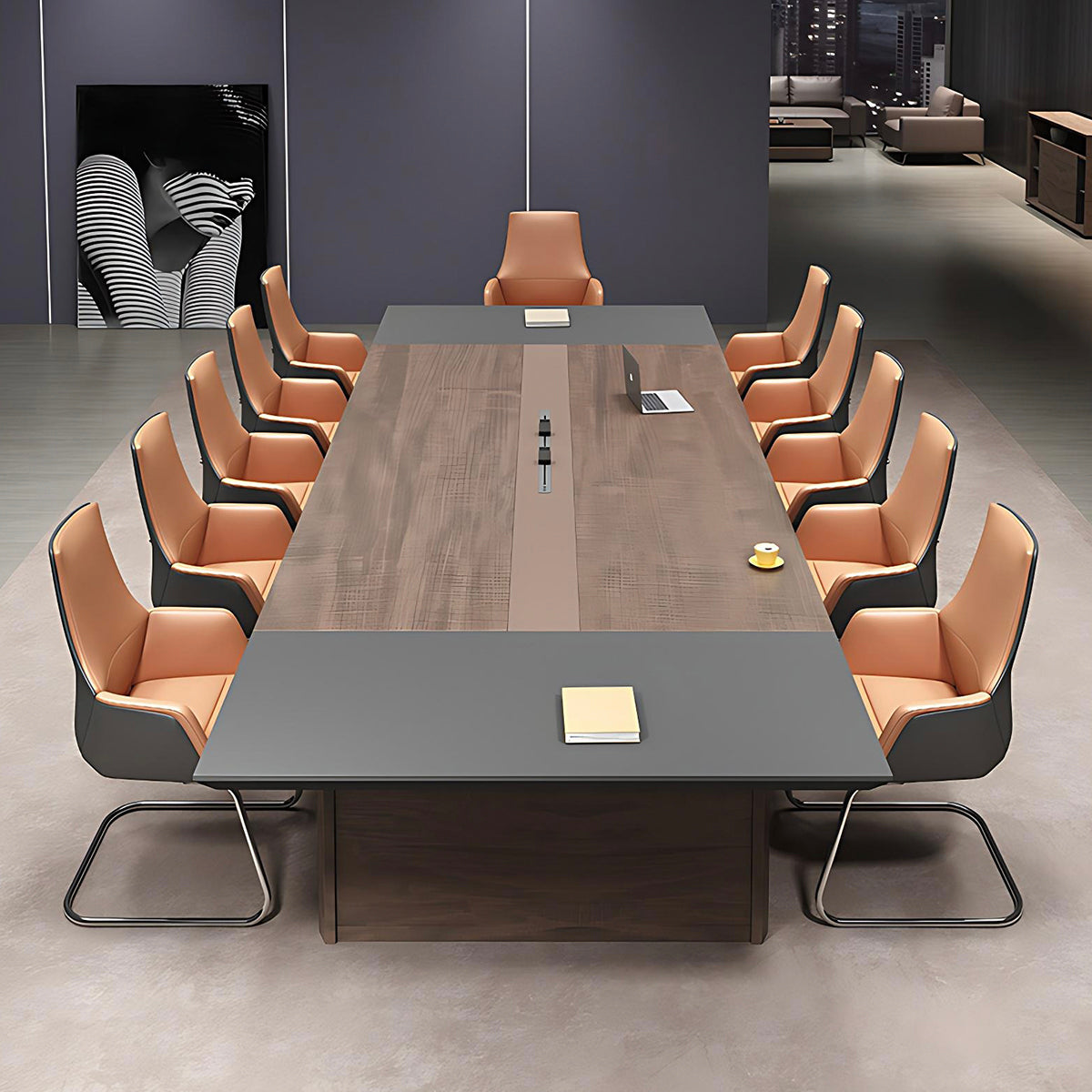 Modern Conference Table with Track Socket & Wood Grain Top