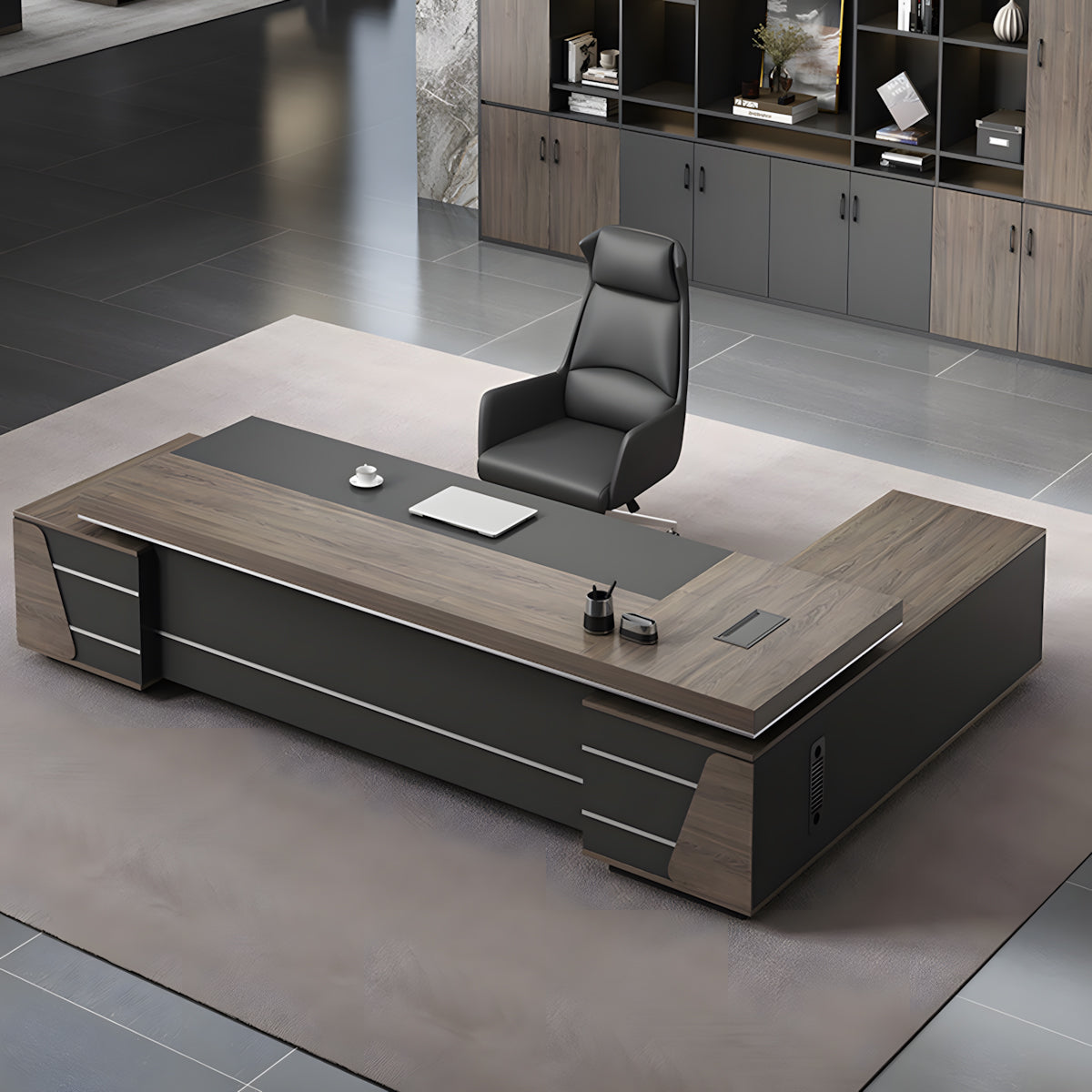 Modern L-shaped Executive Desks with Side Storage Cabinet