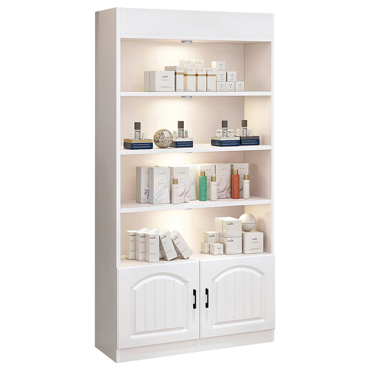 Modern White Beauty Salon Display Cabinet with LED Lights