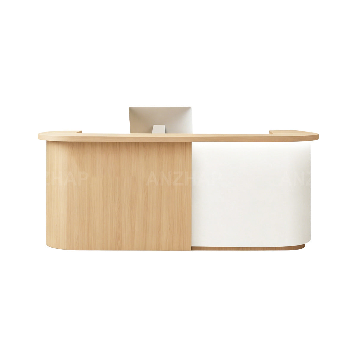 Modern Two-Tone Reception Desk with LED Accent Lighting & Storage for Front Desk Areas