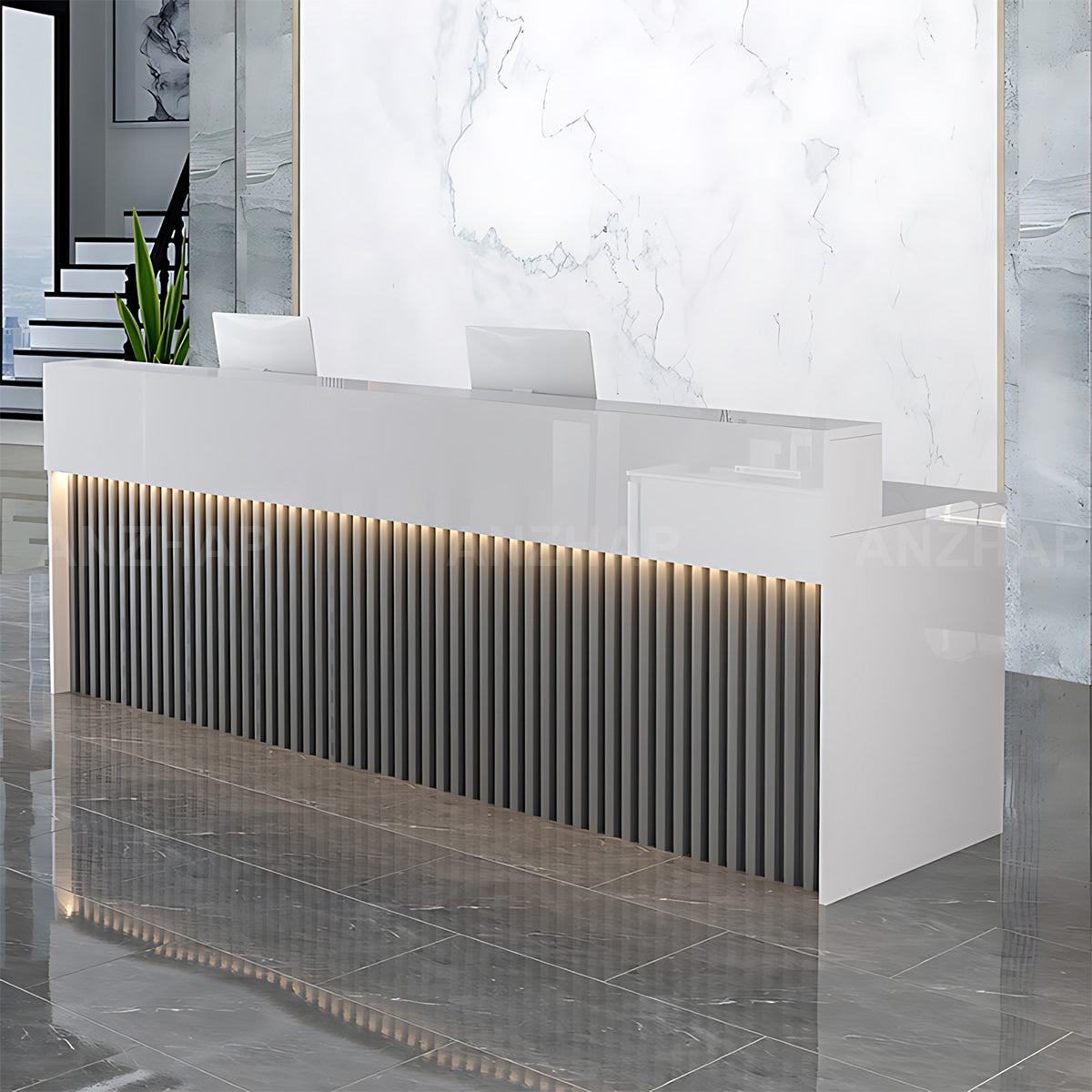 Luxurious Reception Desk with Ample Storage & LED Lights for Office