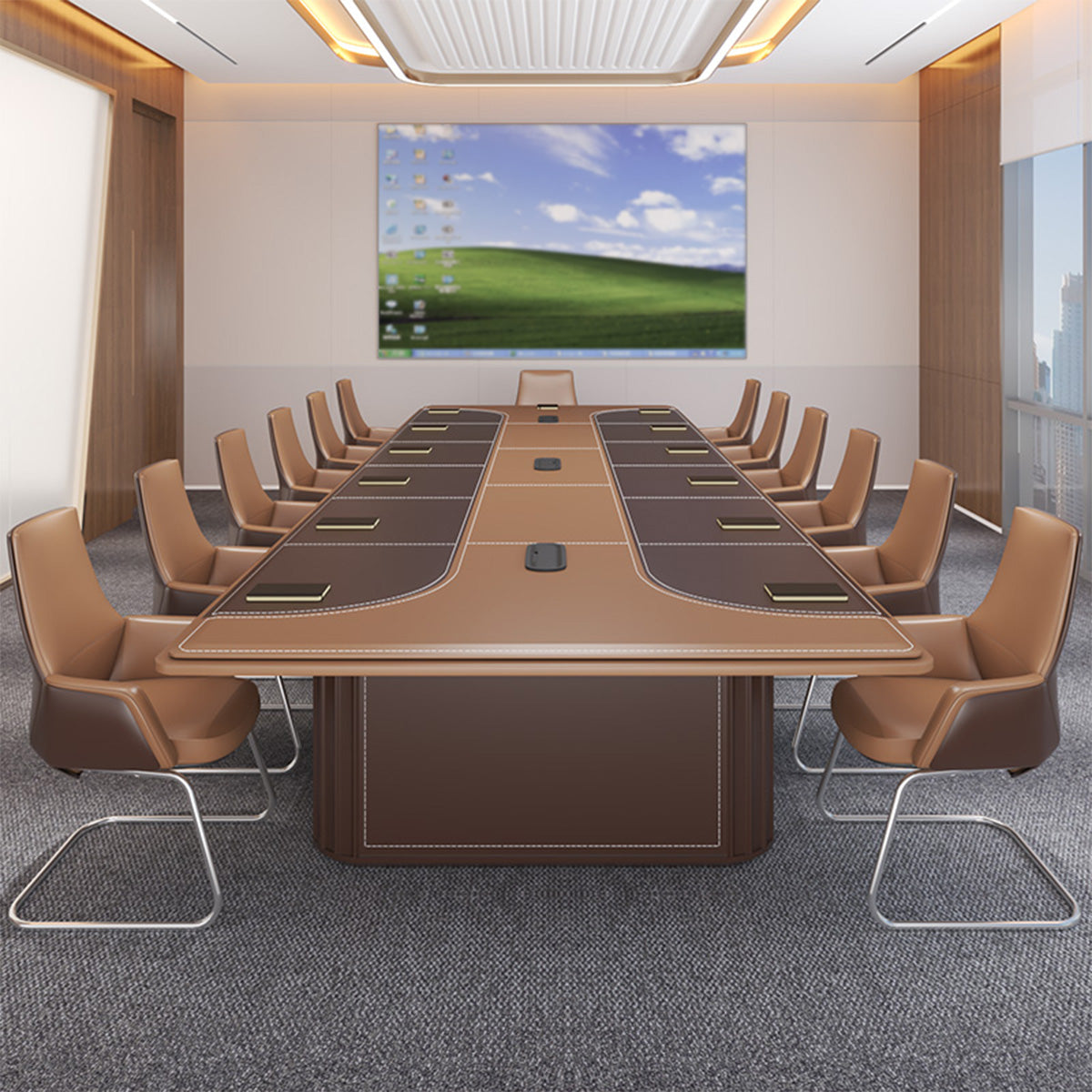 Modern Leather Conference Table with Eco Friendly Material and Cable Management