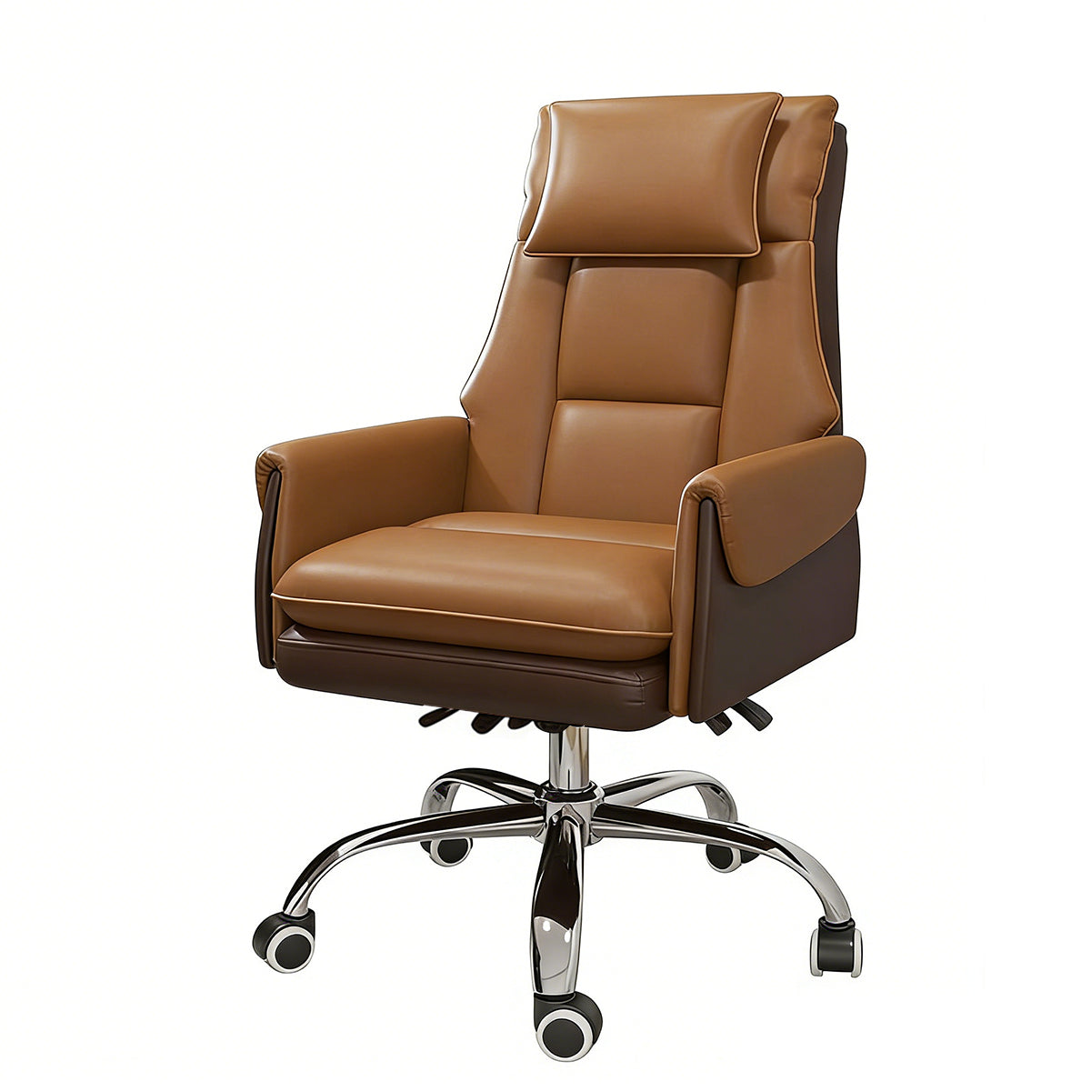 Reclining Executive Chair With Pillow, Light Brown Without Footrest Steel, Light Brown finish, for office workstation, ergonomic office furniture