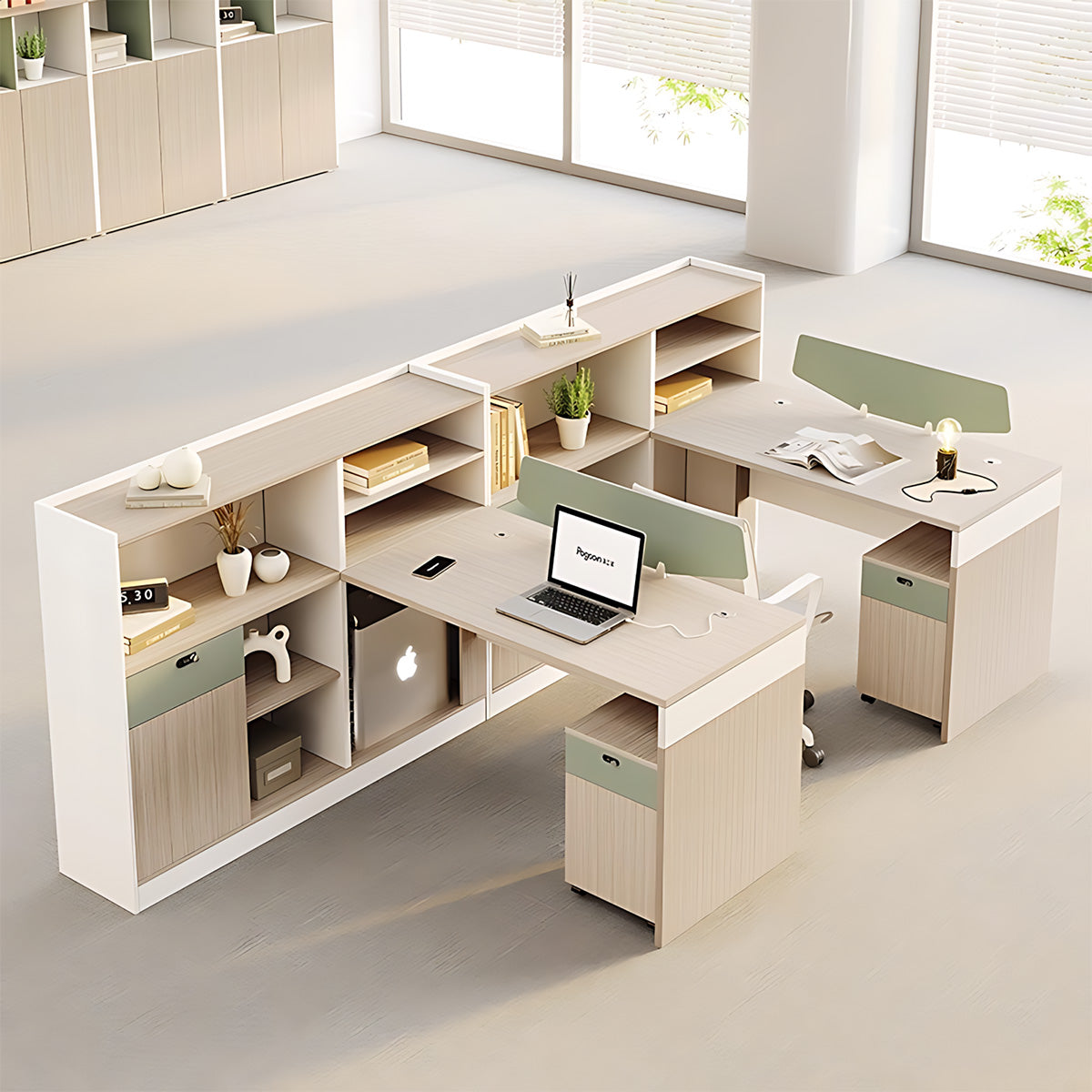 Minimalist Modern Office Desk with Built-In Power Outlets, Ample Side Storage