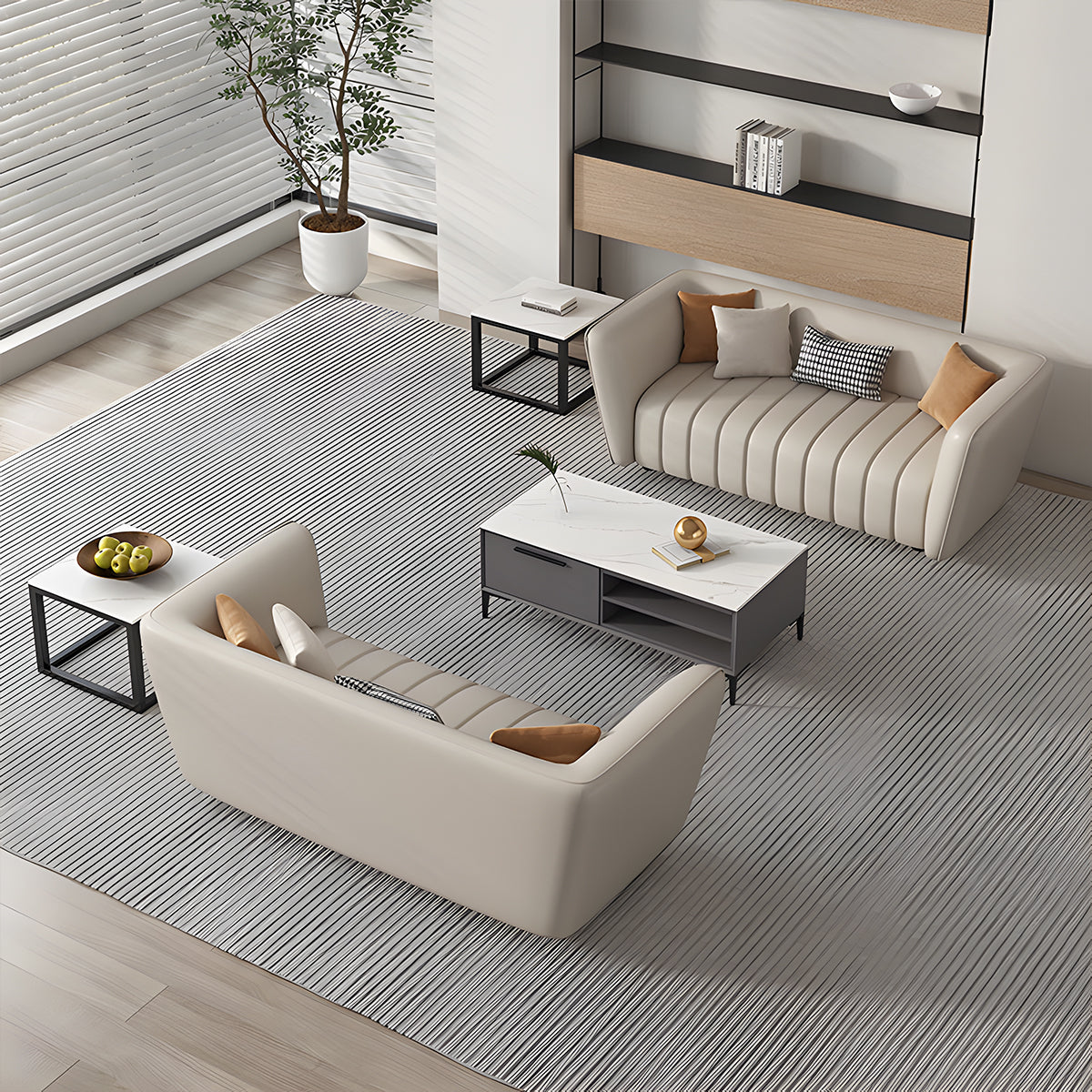 Premium Luxurious Leather Sofa with Comfort Cushions for Office Lounge