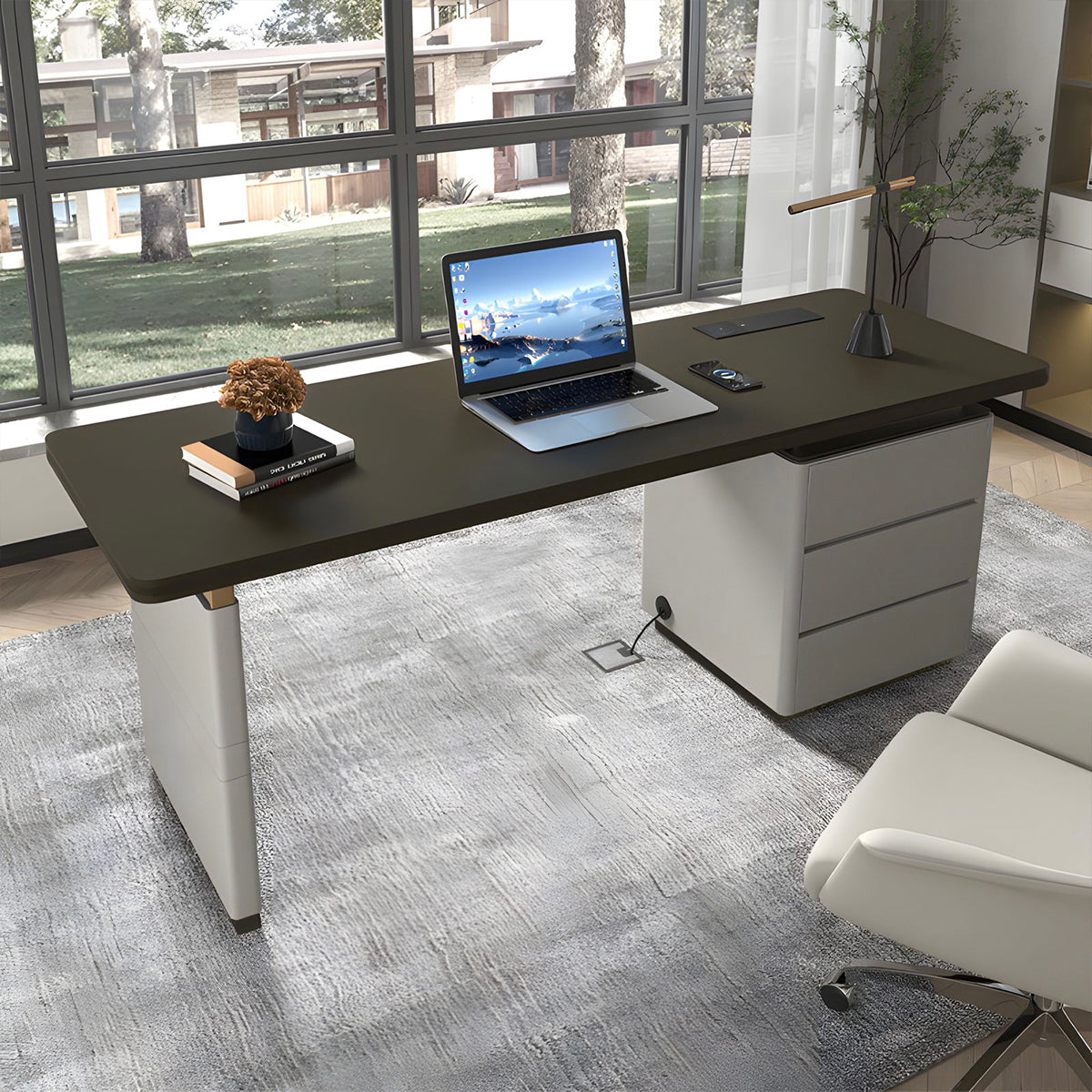 Stylish Office Desk with Rounded Corners and Under-Desk Grommet for Office