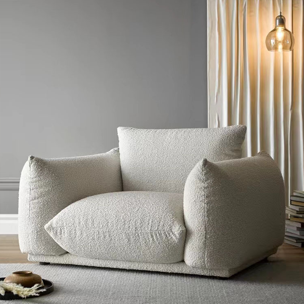 Modern Minimalist White Fabric Sofa with Backrest