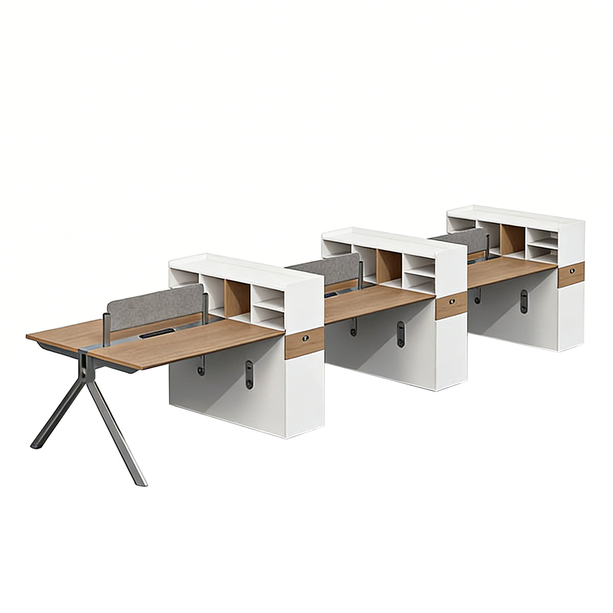 Multi-User Office Desk with Built-In Outlets for Employee Workspace