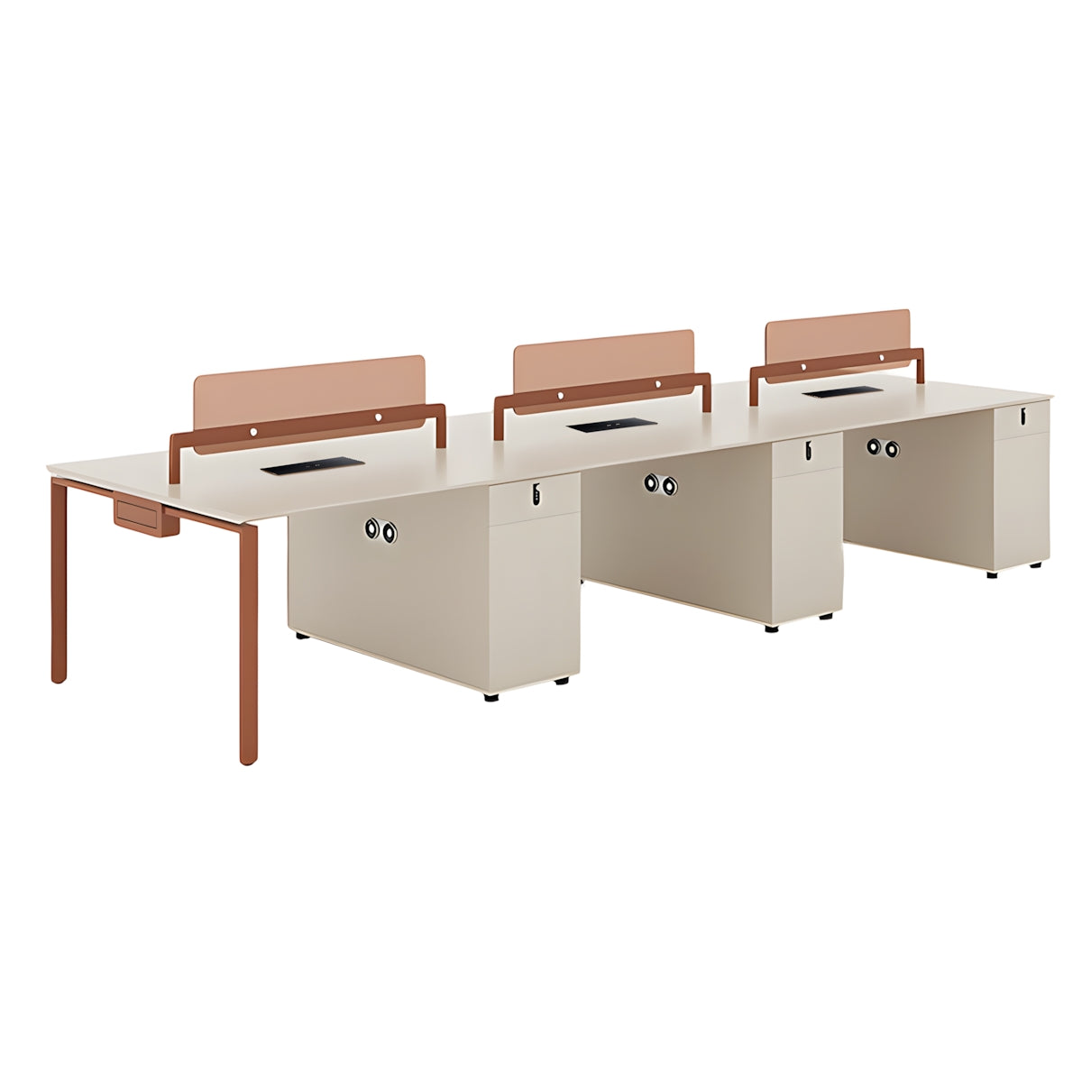 4-Person Open Plan Office Desk with Privacy Panels and Storage Pedestals