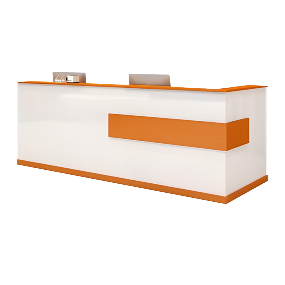 Modern Minimalist Reception Desk Cashier's Desk, Wood, White with Maple Color