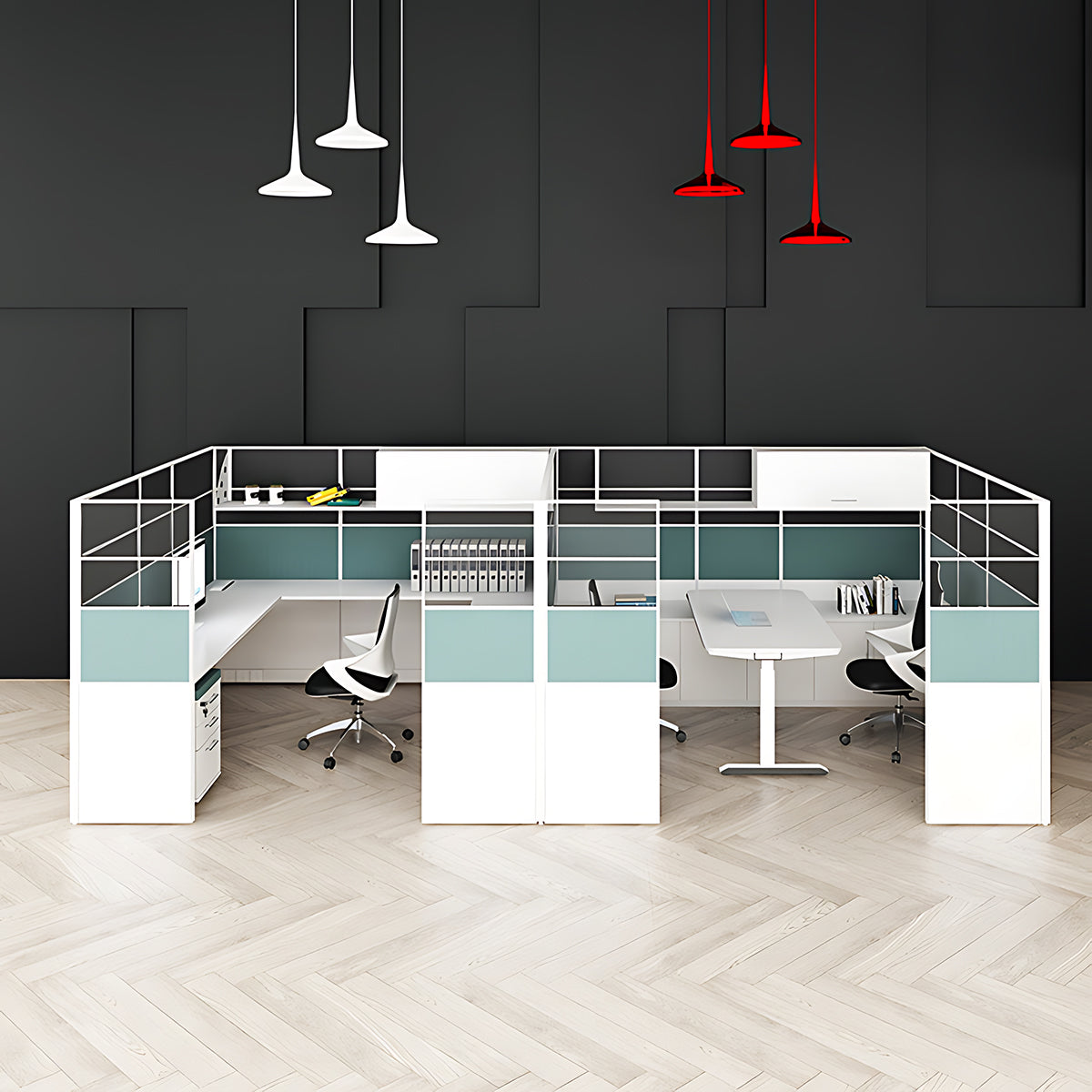 Modern Minimalist Office Desk Featuring Elegant Partition Screen Design