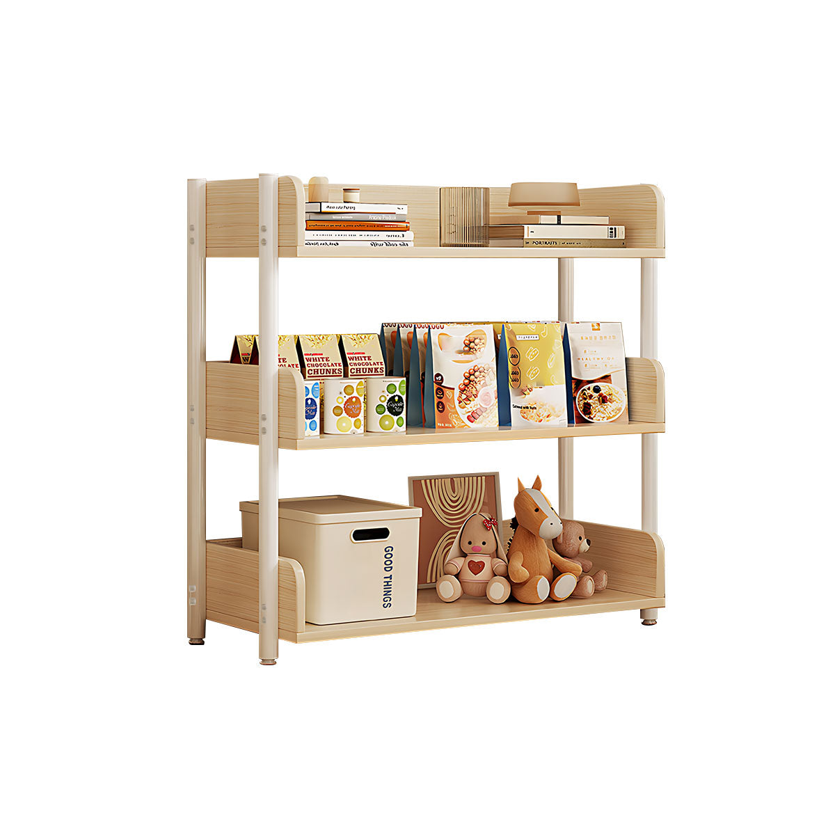 Minimalist Wood Bookshelf with Multi-Layer Storage and Anti-Fall Panels