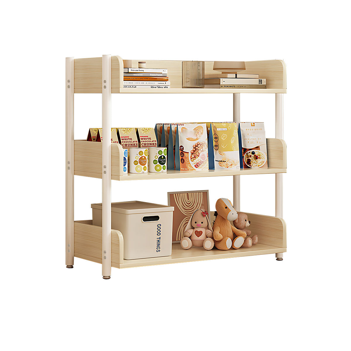 Minimalist Wood Bookshelf with Multi-Layer Storage and Anti-Fall Panels